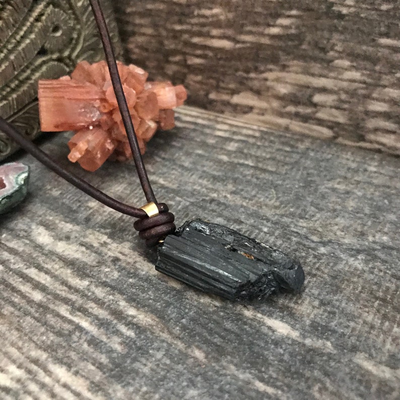 Mens Leather Necklace Mens Black Tourmaline Pendant - Etsy