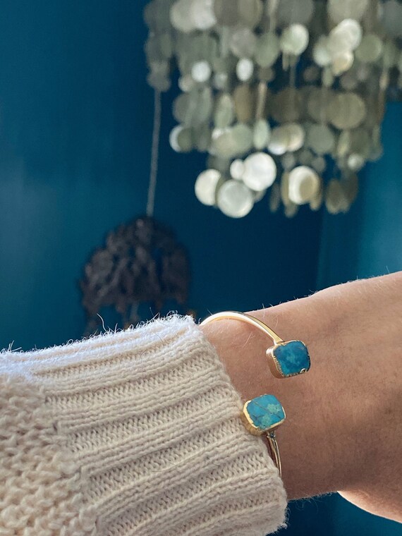 ブレスレット Crystal and Turquoise Cuff Bracelet 6.75