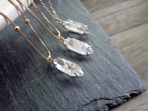Raw Crystal Necklace, Quartz Crystal Necklace,Dainty Gold Gemstone Necklace,Crystal Quartz Jewelry,Gold Satellite Chain Necklac,Gift for Her