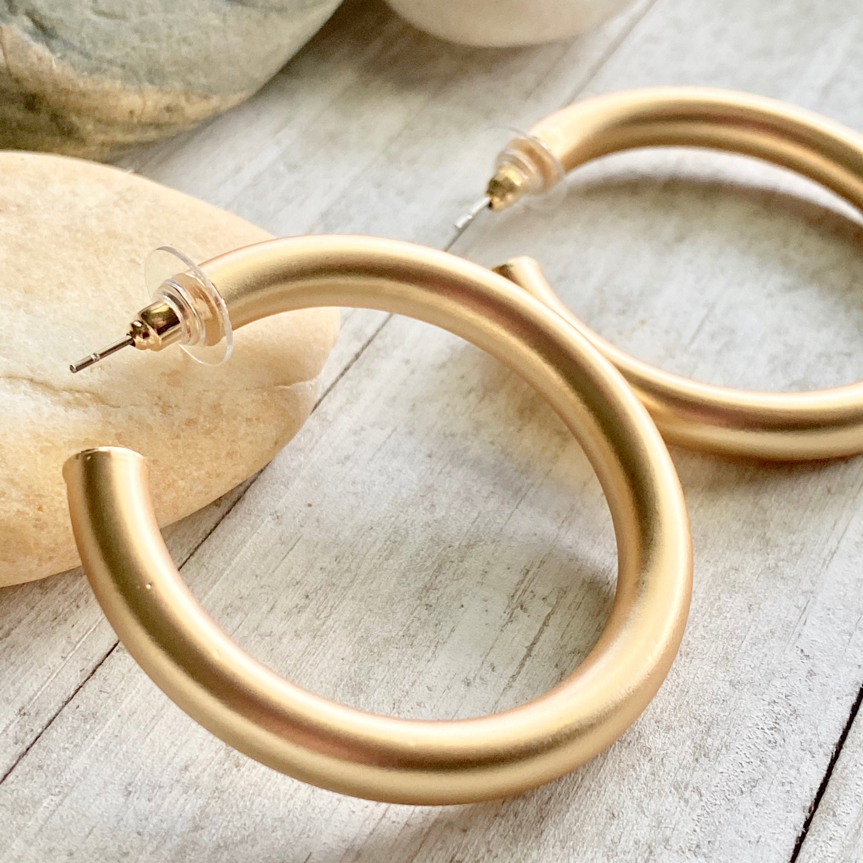 Chunky matte gold hoop clearance earrings