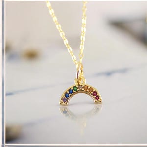 Tiny Rainbow Necklace, Dainty Colorful Jewelry, Pride Gift, Delicate Gold Filled Necklace, Rainbow Jewelry, Gold Charm Pendant CZ Stones