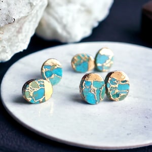 Turquoise Stud Earrings Gold, Dainty Turquoise Earrings, Turquoise Jewelry, Oval Stone Earrings, Blue Stone Earrings,Turquoise Post Earrings