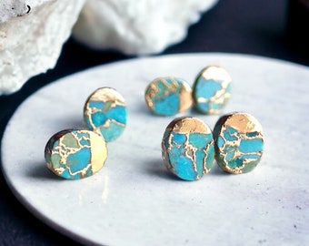 Turquoise Stud Earrings Gold, Dainty Turquoise Earrings, Turquoise Jewelry, Oval Stone Earrings, Blue Stone Earrings,Turquoise Post Earrings