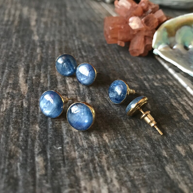 Kyanite Studs Earrings Blue Stone Stud Earrings Blue Crystal Etsy