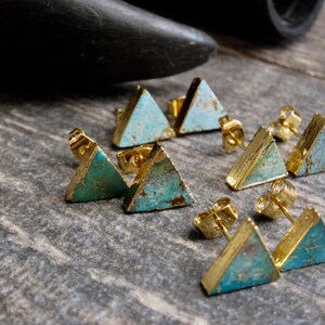 Turquoise Studs Earrings, Triangle Raw Gemstone Earrings, Minimalist Jewelry, December Birthstone, Gold Raw Stone Earrings, Dainty Turquoise image 8