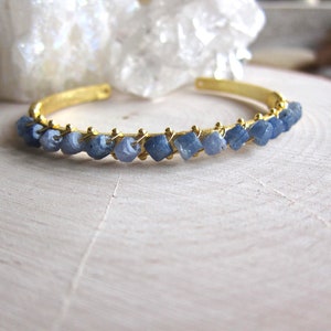 Sapphire Bracelet,Raw Sapphire Bracelet,Rough Sapphire Cuff,Sapphire Bangle,Raw Stone Braclet,Blue Gemstone Bracelet,Birthstone Jewelry image 6