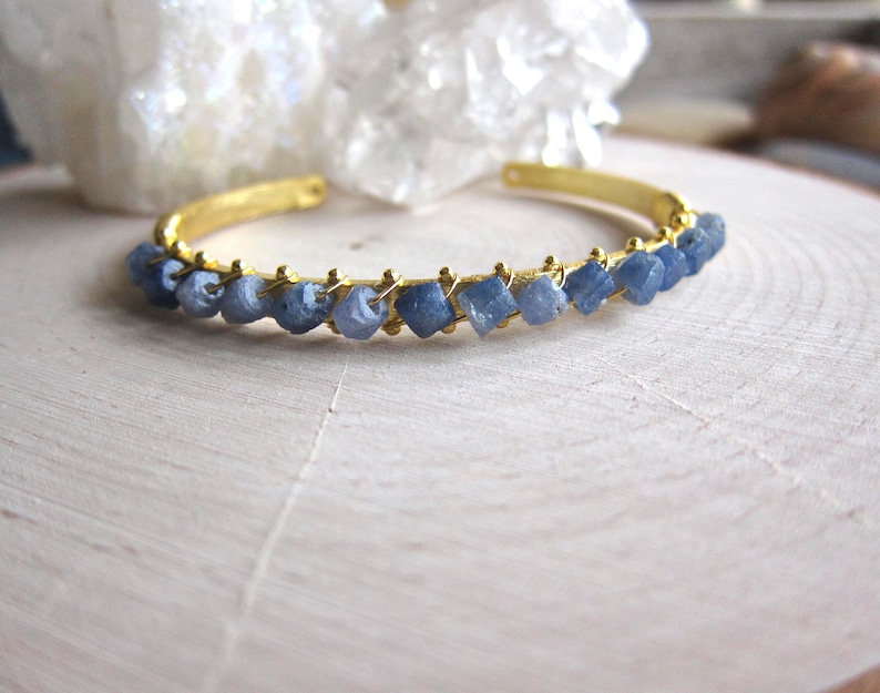 Sapphire Bracelet,Raw Sapphire Bracelet,Rough Sapphire Cuff,Sapphire Bangle,Raw Stone Braclet,Blue Gemstone Bracelet,Birthstone Jewelry image 6