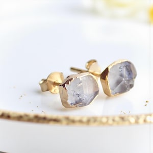 Raw Herkimer Diamond Stud Earrings, Birthstone Jewelry Gift, Diamond Post Earrings, Natural Crystal  Gemstone Jewelry, April Birthday Gift