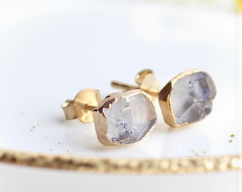 Raw Herkimer Diamond Stud Earrings, Birthstone Jewelry Gift, Diamond Post Earrings, Natural Crystal  Gemstone Jewelry, April Birthday Gift