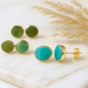 Echte groen turkoois oorbellen, gouden turkoois oorbellen, turkoois sieraden, december geboortesteen cadeau voor haar, edelsteen oorbellen