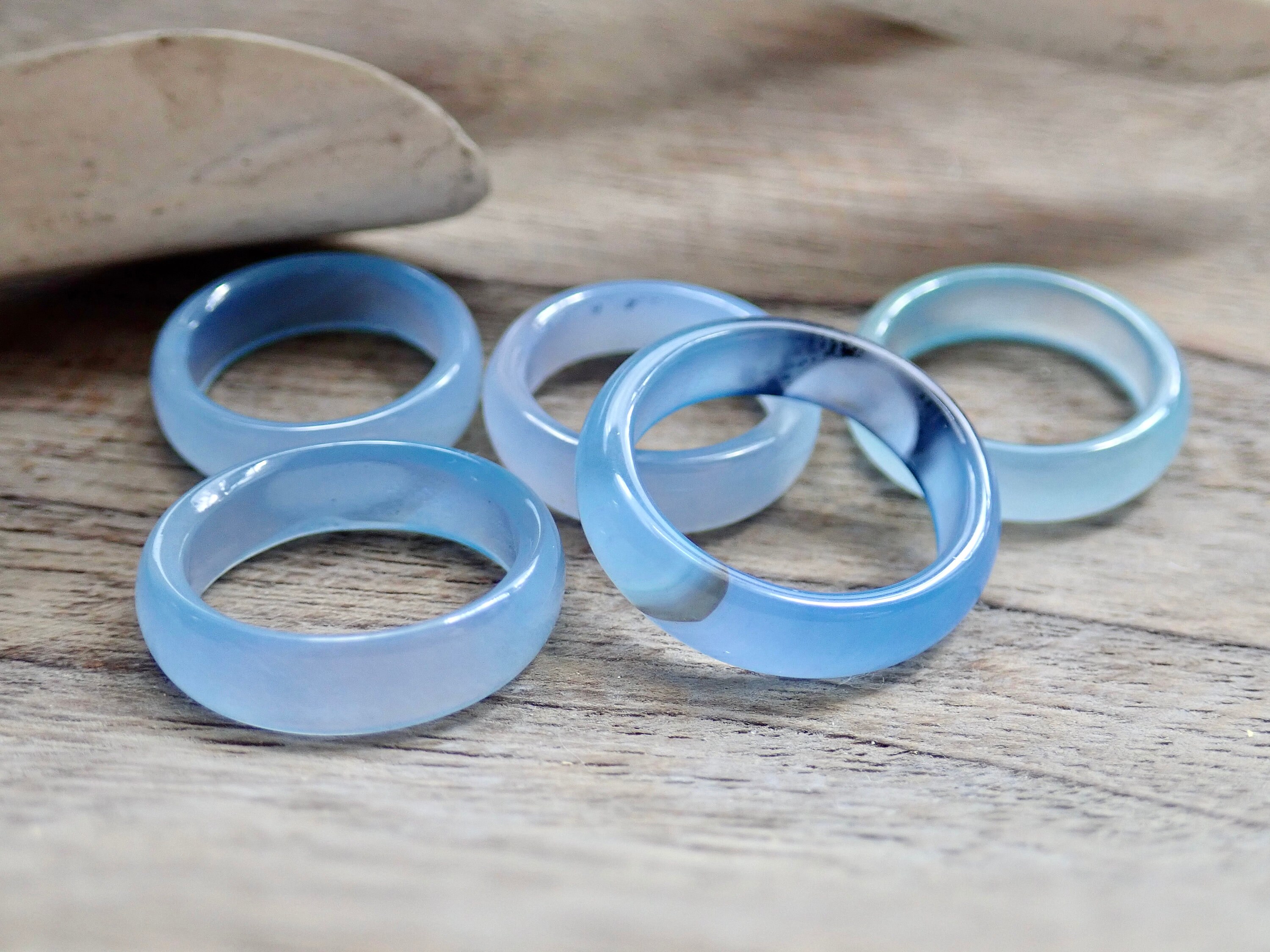 Light Blue Solid Stone Band Ring, Blue Agate Gemstone Ring, Medium Band ...