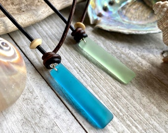 Sea Glass Necklace, Sea Glass Jewelry, Mens Necklace, Mens Leather Necklace, Beach Glass Jewelry, Man Necklace, Cord Pendant Neklace