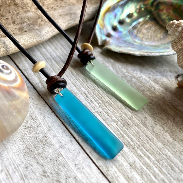 Sea Glass Necklace, Sea Glass Jewelry, Mens Necklace, Mens Leather Necklace, Beach Glass Jewelry, Man Necklace, Cord Pendant Neklace