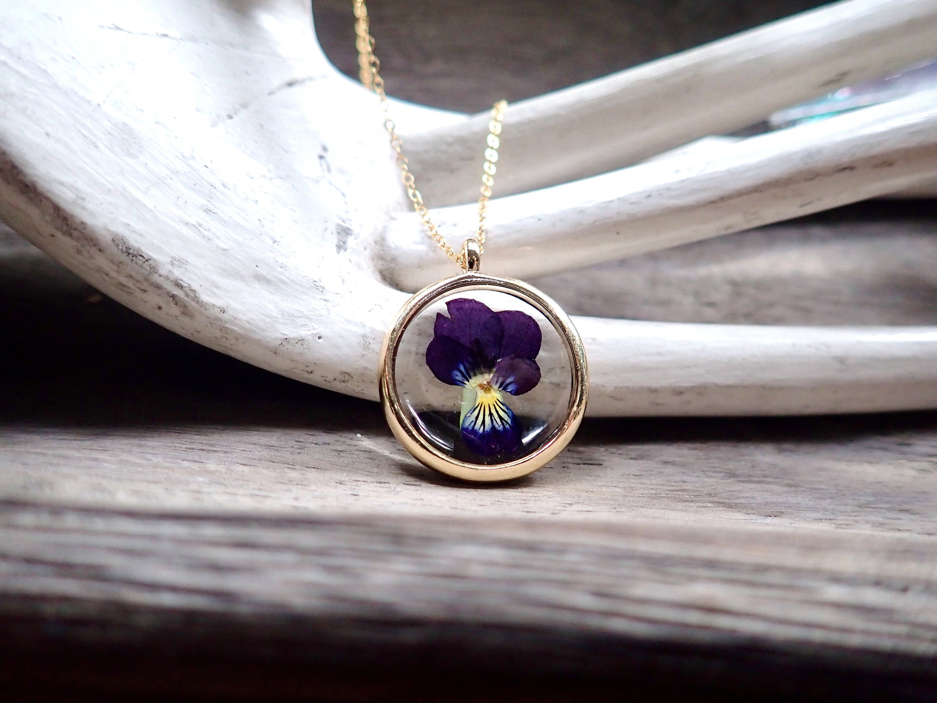 Genuine Pressed Violet Flower Necklace real Flower Pendant