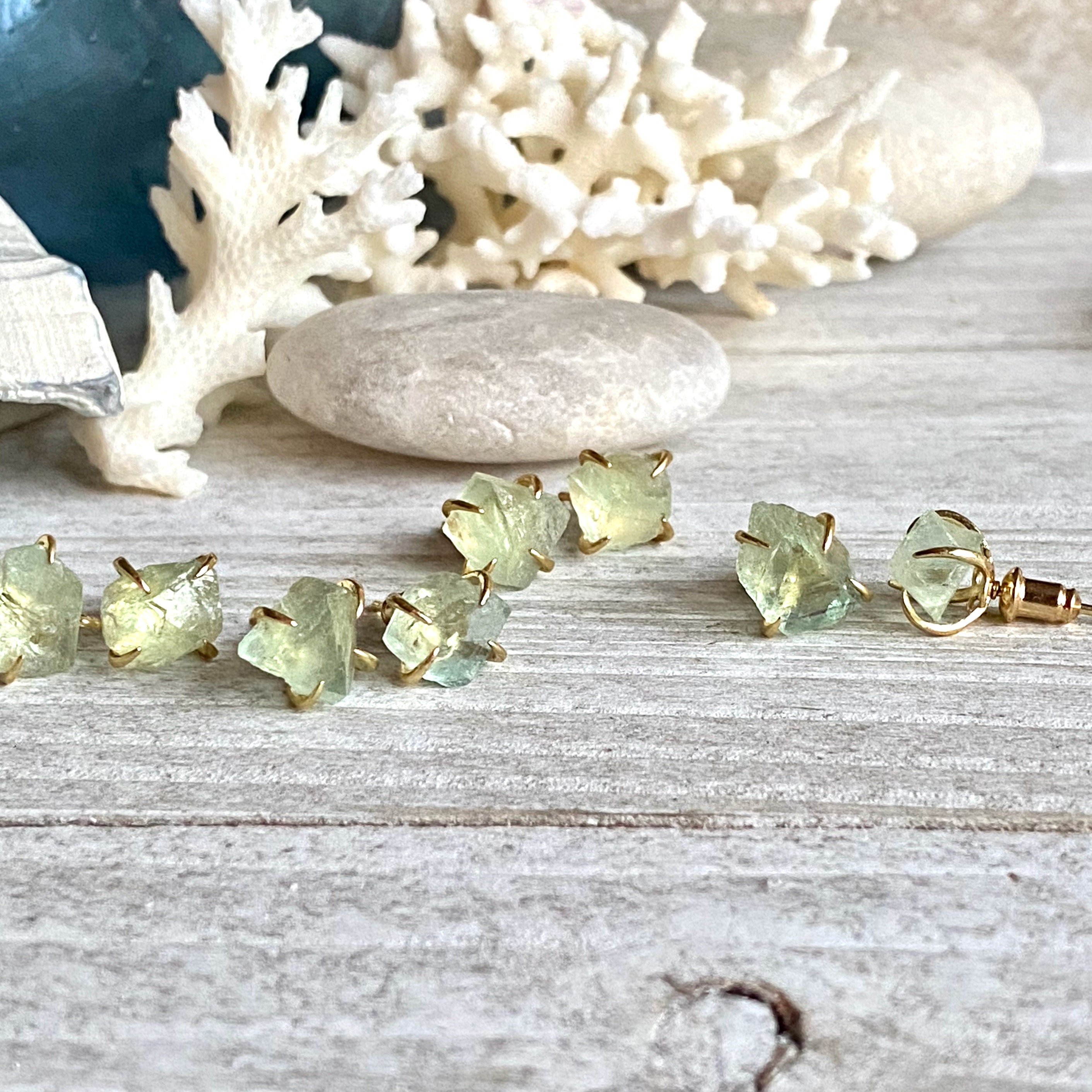 Raw Fluorite Earrings Green Fluorite Earrings Fluorite Stud Etsy