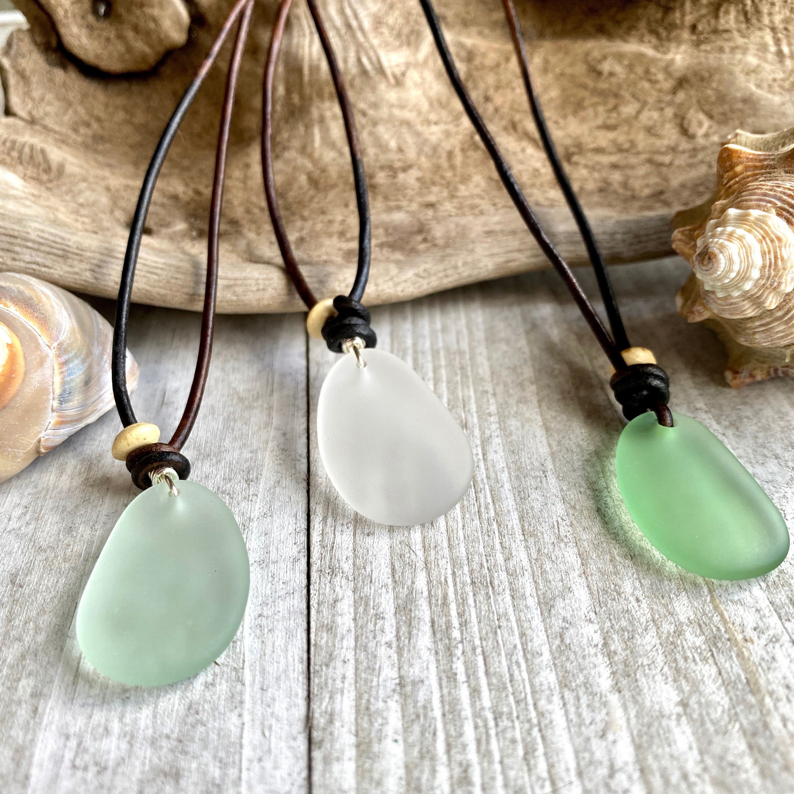 Sea Glass Necklace Cord Pendant Necklace Beach Glass - Etsy