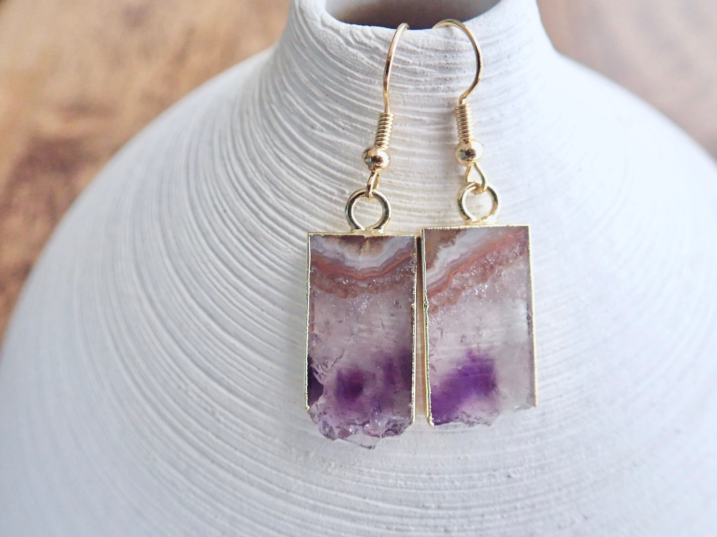 Purple stone deals drop earrings