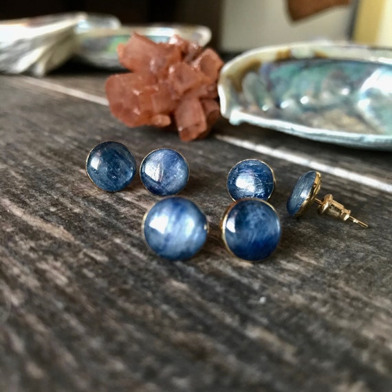 Kyanite Studs Earrings Blue Stone Stud Earrings Blue Crystal | Etsy