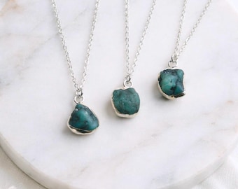Raw Emerald Pendant Necklace Silver, Natural May Birthstone Jewelry, Dainty Green Gemstone Charm, Emerald Jewelry, Gift for her