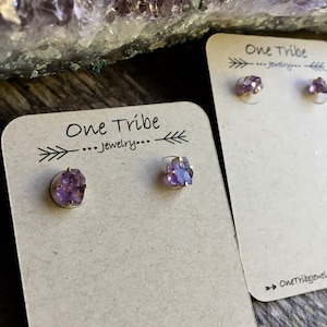 Tiny Amethyst Stud Earrings, Natural Amethyst Posts, Amethyst Jewelry, Small Purple Gemstone Earrings,February Birthday Gift,Second Piercing