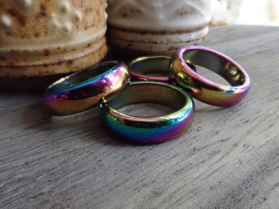 Aura Hematite Ring Rainbow Hematite Band Solid Gemstone Ring