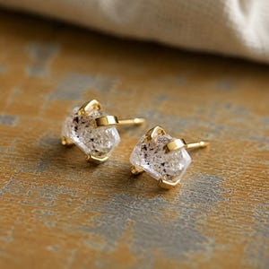 Herkimer Diamond Earrings, Crystal Stud Earrings, Rough Gemstone Earrings, Diamond Jewelry, April Birthstone Gift, Herkimer Post Earrings
