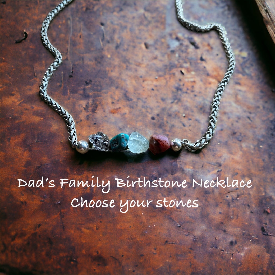Silver Father Necklace Custom Family Birthstones, Dad Necklace,mens