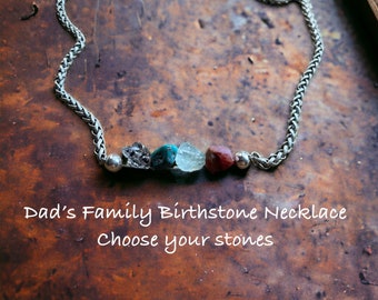 Silver Father Necklace Custom Family Birthstones, Dad Necklace, Birthtstone Necklace Men Silver Gemstones,Children Birthstone Necklace Dad