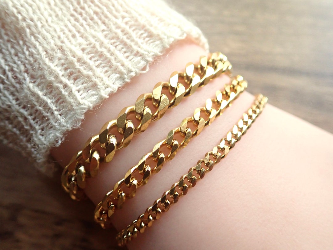 Women Mens Gold Cuban Chain Bracelet Cuban Link Bracelet Etsy