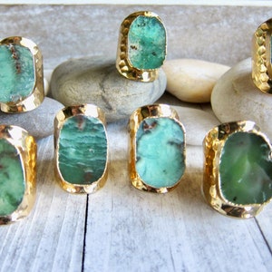 Jade Ring Gold, Chrysoprase Ring, Gold Statement Ring, Green Stone Cuff Ring, Large Jade Ring, Gold Jade Ring, Adjustable Wide Band Ring image 3