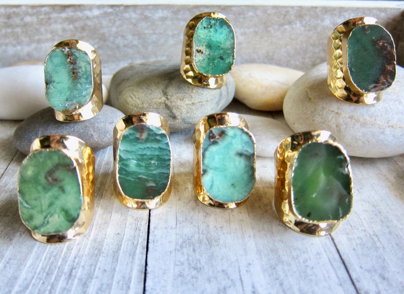 Jade Ring Gold, Chrysoprase Ring, Gold Statement Ring, Green Stone Cuff Ring, Large Jade Ring, Gold Jade Ring, Adjustable Wide Band Ring image 3