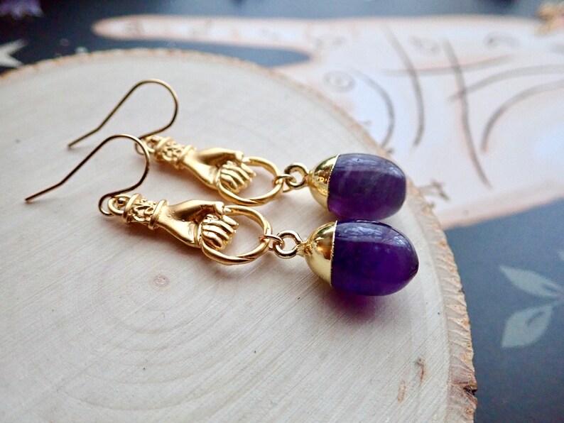 Amethyst Drop Earrings Raw Crystal Earrings Gold Amethyst Etsy