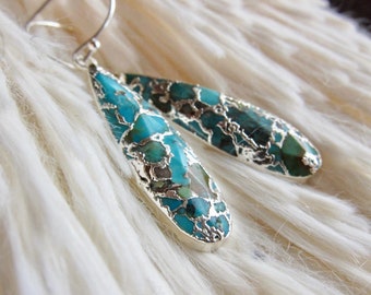 Turquoise Dangle  Earrings Silver, Turquoise Earrings, Long Teardrop Drop, Turquoise Jewelry, Teardrop Earrings,Stone Earrings,Blue Earrings