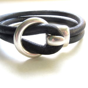 Mens Bracelet, Black Leather Cuff Bracelet , Mens Leather Bracelet, Black Silver Leather Bracelet, Leather Bracelet Men, Fathers Day Gift