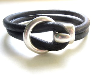 Herren Armband, Schwarz Leder Manschette Armband, Herren Leder Armband, Schwarz Silber Leder Armband, Leder Armband Männer, Vatertags Geschenk