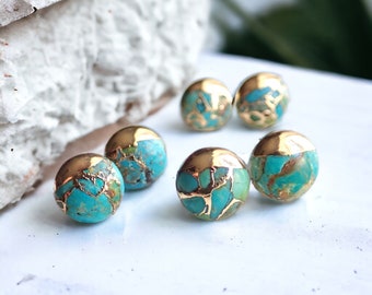 Turquoise Stud Earrings,Turquoise Earrings Blue Gemstone Posts,Natural Stone Earrings,Turquoise Jewelry,Boho Stud Earrings,Round Earrings