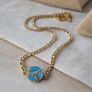 Rund Mojave Türkis Anhänger Halskette • Gold Türkis Schmuck • Dezember Birthstone Geschenk • Boho Edelstein Halskette • Southwest Style