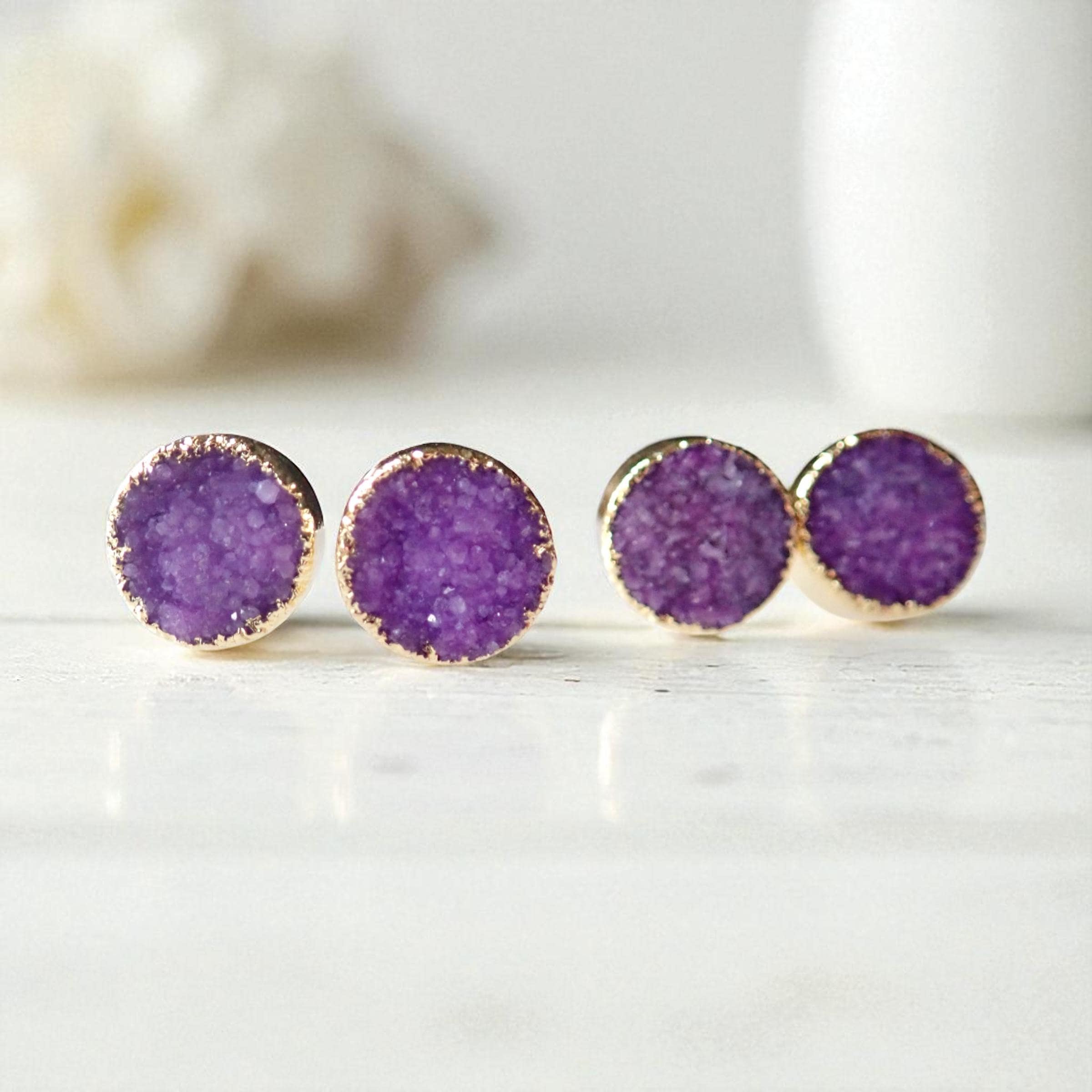 アメジスト ドゥルージー スタッドピアス、本物のドゥルージースタッド