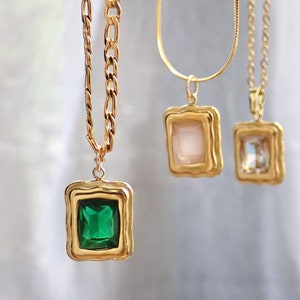 Waterproof Gemstone Necklace, Crystal Pendant Necklace,Non Tarnish, 18k Gold Stainless Steel PVD, WATERPROOF Jewelry, Bridesmaids Gift