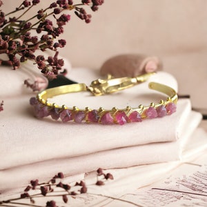 Dainty Gemstone Cuff Bracelet, Pink Tourmaline Bracelet, Natural Gemstone Bangle, Pink Crystal Bracelet, Gift for Gem Lovers, Gift for Girls image 1