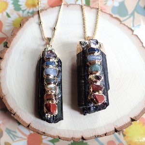 Chakra Stone Necklace, ,Black Tourmaline Pendant,Black Stone Jewelry,Yoga Crystals Necklace,Gift for her, Large Stone Pendant, Gold Fill