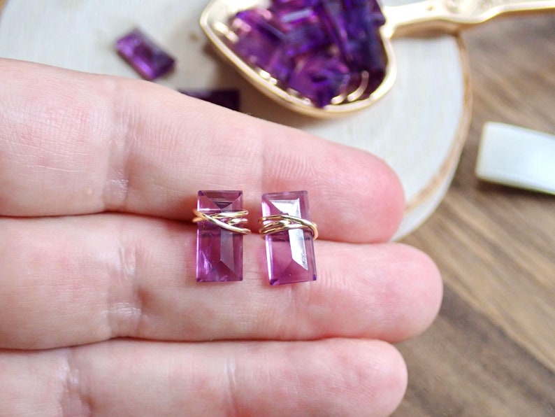 Amethyst Stud Earrings, Minimal Crystal Bar Earring, Wire Wrapped Gemstone ,Amethyst Jewelry,Sterling Silver Studs image 6