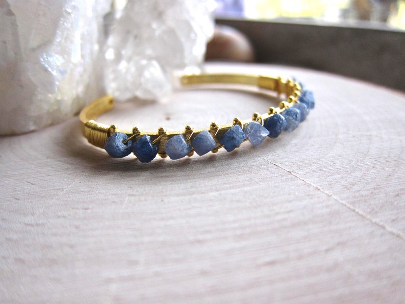 Sapphire Bracelet,Raw Sapphire Bracelet,Rough Sapphire Cuff,Sapphire Bangle,Raw Stone Braclet,Blue Gemstone Bracelet,Birthstone Jewelry image 2