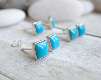 Dainty Turquoise and Sterling Silver Stud Earrings, Turquoise Jewelry,  December Birthstone Gift for Her