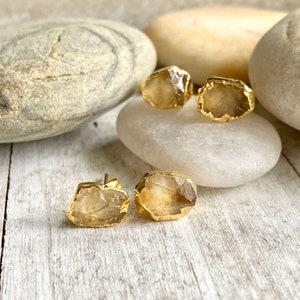 Raw Citrine Stud Earrings, Natural Citrine Post Earrings, Citrine Jewelry, November Birthstone, Crystal Stud Earrings, Raw Gemstone Earrings