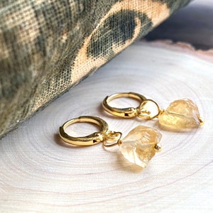 Raw Citrine Earrings, Crystal Hoop Earrings, Birthstone Huggies, Citrine Jewelry, Dainty Hoops,November Birthstone, Scorpio Sagittarius Gift