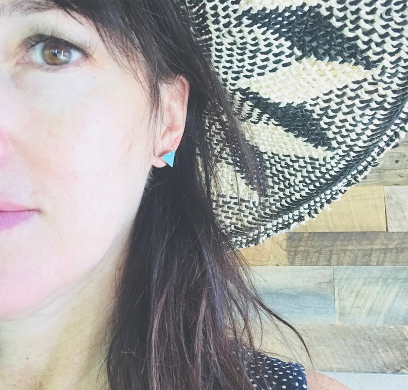 Turquoise Studs Earrings Triangle Raw Gemstone Earrings Etsy