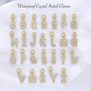 Gold Letter Charms with Crystals,Waterproof No Tarnish Charms, Add-On Charms,Removable Slide On Charm,Add a Charm,Custom Charm Necklace