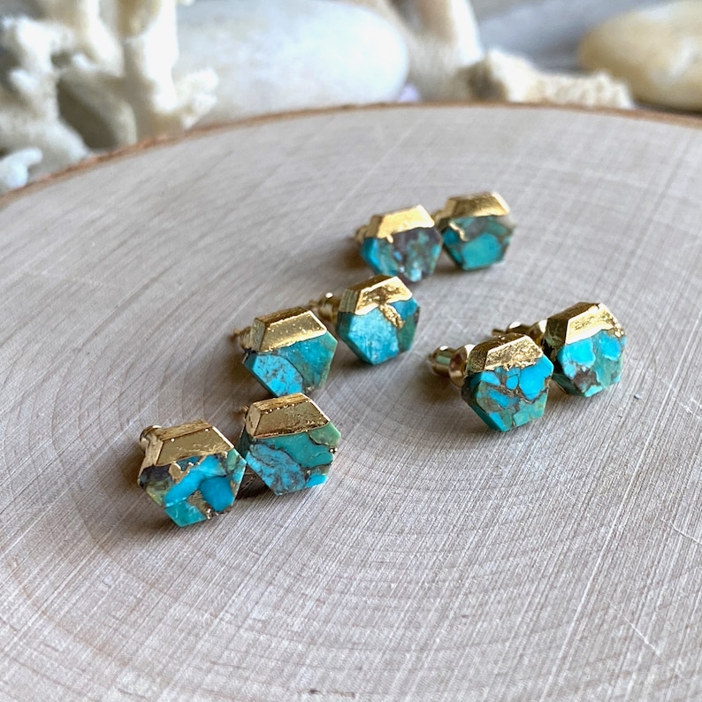 Turquoise Stud Earrings Turquoise Earrings Gold Turquoise Etsy