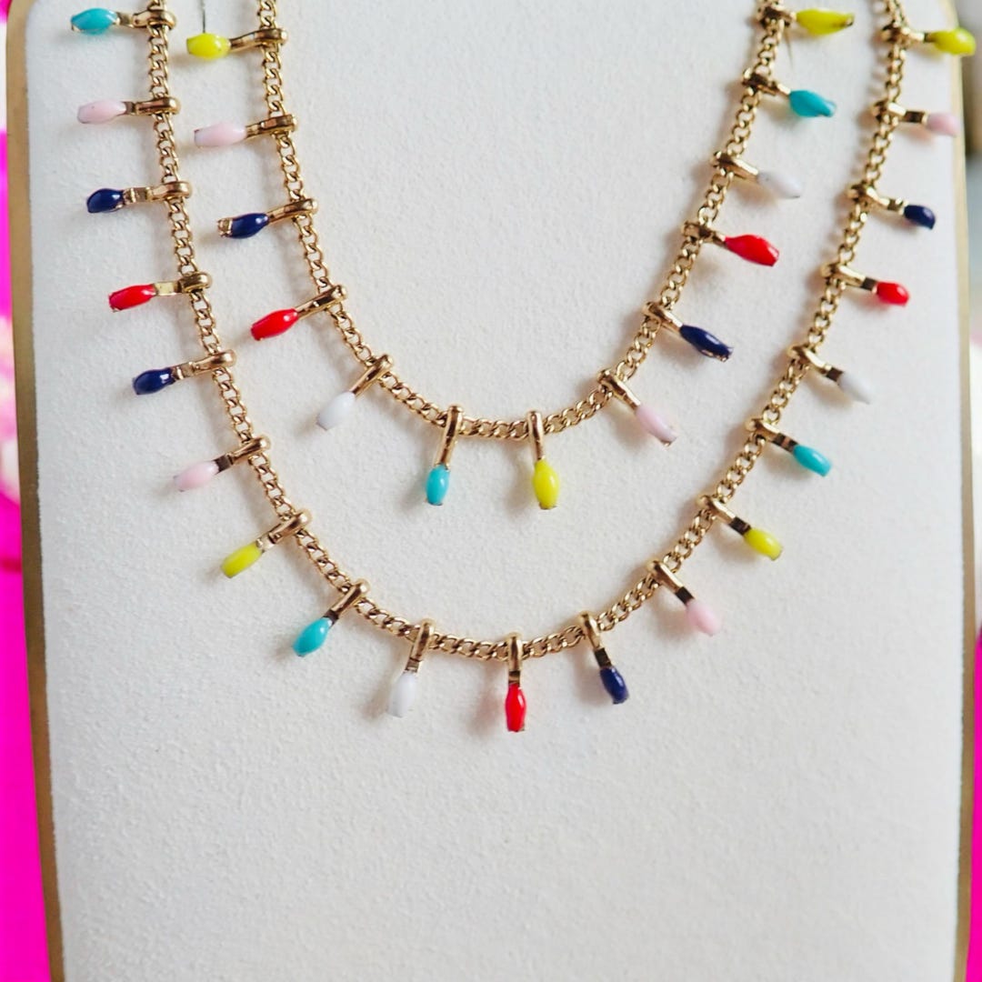 Colorful Enamel Chain Bracelet 18k Gold Filled , Waterproof Anti ...
